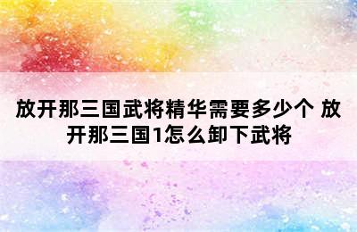 放开那三国武将精华需要多少个 放开那三国1怎么卸下武将